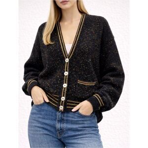 Vintage 80s Liz Claiborne LizWear Wool Varsity Cardigan Black Speckle Size Small